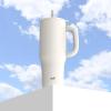 imageZak Designs Sutton Travel Tumbler for On the Go 30oz Stainless Steel with Vacuum Insulation Straw Spout Carry Handle for Cold Drinks Vanilla YellowCream White 40oz
