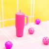 imageZak Designs Sutton Travel Tumbler for On the Go 30oz Stainless Steel with Vacuum Insulation Straw Spout Carry Handle for Cold Drinks Vanilla YellowRazzberry Pink