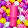 imageZak Designs Sutton Travel Tumbler for On the Go 30oz Stainless Steel with Vacuum Insulation Straw Spout Carry Handle for Cold Drinks Vanilla YellowRazzberry Pink