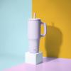 imageZak Designs Sutton Travel Tumbler for On the Go 30oz Stainless Steel with Vacuum Insulation Straw Spout Carry Handle for Cold Drinks Vanilla YellowSmoky Lilac Purple 40oz