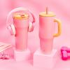 imageZak Designs Sutton Travel Tumbler for On the Go 30oz Stainless Steel with Vacuum Insulation Straw Spout Carry Handle for Cold Drinks Vanilla YellowSo Sweet Pink 40oz