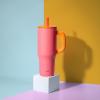 imageZak Designs Sutton Travel Tumbler for On the Go 30oz Stainless Steel with Vacuum Insulation Straw Spout Carry Handle for Cold Drinks Vanilla YellowSo Sweet Pink 40oz
