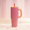 imageZak Designs Sutton Travel Tumbler for On the Go 30oz Stainless Steel with Vacuum Insulation Straw Spout Carry Handle for Cold Drinks Vanilla YellowSo Sweet Pink 40oz