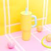 imageZak Designs Sutton Travel Tumbler for On the Go 30oz Stainless Steel with Vacuum Insulation Straw Spout Carry Handle for Cold Drinks Vanilla YellowSunflower Yellow