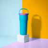 imageZak Designs Sutton Travel Tumbler for On the Go 30oz Stainless Steel with Vacuum Insulation Straw Spout Carry Handle for Cold Drinks Vanilla YellowTurquoise 30oz