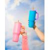 imageZak Designs Sutton Travel Tumbler for On the Go 30oz Stainless Steel with Vacuum Insulation Straw Spout Carry Handle for Cold Drinks Vanilla YellowTurquoise 40oz
