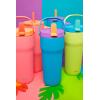 imageZak Designs Sutton Travel Tumbler for On the Go 30oz Stainless Steel with Vacuum Insulation Straw Spout Carry Handle for Cold Drinks Vanilla YellowTurquoise 30oz