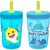 imageZak Designs 15oz Bluey Kelso Tumbler Set LeakProof ScrewOn Lid with Straw Made of Durable Plastic and Silicone Perfect Bundle for Kids 2 Count Pack of 1Baby Shark