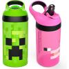 imageZak Designs Sonic the Hedgehog Atlantic Kids Water Bottle For School or Travel 16oz Durable Plastic Water Bottle With Straw Handle and LeakProof Spout Cover 2Pack Sonic Knuckles Tails AmyCreeperPig