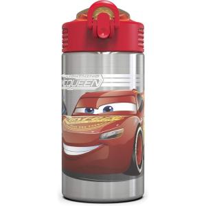 imageZak Designs 155oz Stainless Steel Kids Water Bottle with Flipup Straw Spout  BPA Free Durable Design Frozen Girl SSCars 3