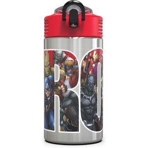 imageZak Designs 155oz Stainless Steel Kids Water Bottle with Flipup Straw Spout  BPA Free Durable Design Frozen Girl SSMarvel Universe