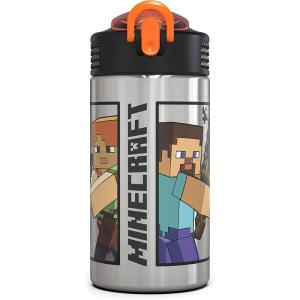 imageZak Designs 155oz Stainless Steel Kids Water Bottle with Flipup Straw Spout  BPA Free Durable Design Frozen Girl SSMinecraft