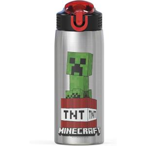 imageZak Designs 155oz Stainless Steel Kids Water Bottle with Flipup Straw Spout  BPA Free Durable Design Frozen Girl SSMinecraft Creeper