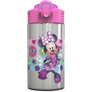imageZak Designs 155oz Stainless Steel Kids Water Bottle with Flipup Straw Spout  BPA Free Durable Design Frozen Girl SSMinnie