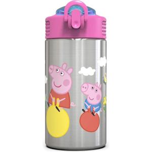 imageZak Designs 155oz Stainless Steel Kids Water Bottle with Flipup Straw Spout  BPA Free Durable Design Frozen Girl SSPeppa Pig