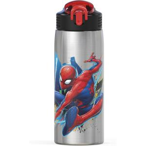 imageZak Designs 155oz Stainless Steel Kids Water Bottle with Flipup Straw Spout  BPA Free Durable Design Frozen Girl SSSpiderMan