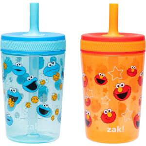 imageZak Designs Dr Seuss Kelso Toddler Cups For Travel or At Home 15oz 2Pack Durable Plastic Sippy Cups With LeakProof Design is Perfect for Kids One Fish Two Fish Red Fish Blue FishElmo and Cookie Monster Sesame Street