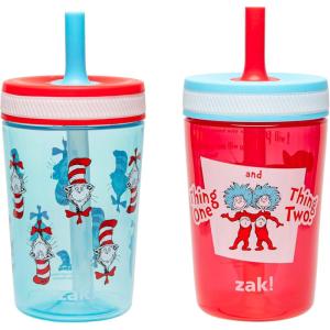 imageZak Designs Dr Seuss Kelso Toddler Cups For Travel or At Home 15oz 2Pack Durable Plastic Sippy Cups With LeakProof Design is Perfect for Kids One Fish Two Fish Red Fish Blue FishDr Seuss The Cat in the Hat