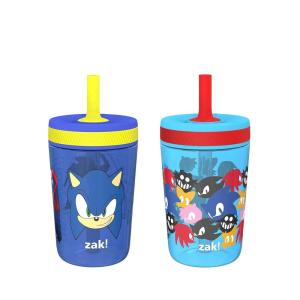 imageZak Designs Kelso Toddler Cups For Travel or At Home 15oz 2Pack Durable Plastic Sippy Cups With LeakProof Design is Perfect For Kids DinoRoar ZaksaurusSonic the Hedgehog