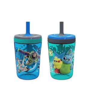 imageZak Designs Kelso Toddler Cups For Travel or At Home 15oz 2Pack Durable Plastic Sippy Cups With LeakProof Design is Perfect For Kids DinoRoar ZaksaurusToy Story 4  Woody  Buzz