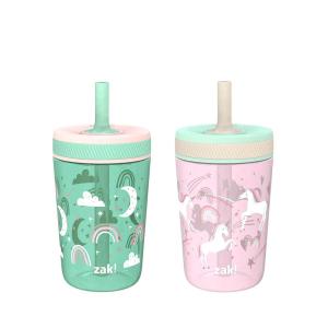 imageZak Designs Kelso Toddler Cups For Travel or At Home 15oz 2Pack Durable Plastic Sippy Cups With LeakProof Design is Perfect For Kids DinoRoar ZaksaurusFanciful Unicorn  Happy Skies