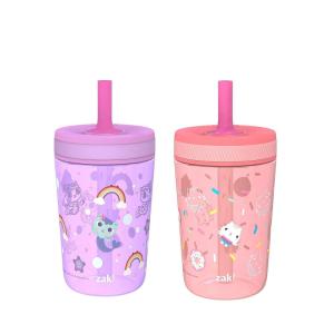 imageZak Designs Kelso Toddler Cups For Travel or At Home 15oz 2Pack Durable Plastic Sippy Cups With LeakProof Design is Perfect For Kids DinoRoar ZaksaurusGabbys Dollhouse Cakey Cat