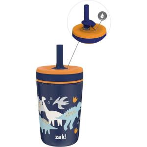 imageZak Designs Kelso Tumbler Toddler Cup For Travel or At Home 12oz Vacuum Insulated Stainless Steel Sippy Cup With LeakProof Design is Perfect For Kids Happy FruitDinosaur