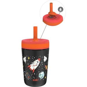 imageZak Designs Kelso Tumbler Toddler Cup For Travel or At Home 12oz Vacuum Insulated Stainless Steel Sippy Cup With LeakProof Design is Perfect For Kids Happy FruitSpaceships
