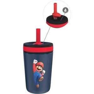 imageZak Designs Kelso Tumbler Toddler Cup For Travel or At Home 12oz Vacuum Insulated Stainless Steel Sippy Cup With LeakProof Design is Perfect For Kids Happy FruitMario Movie