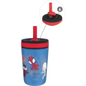 imageZak Designs Kelso Tumbler Toddler Cup For Travel or At Home 12oz Vacuum Insulated Stainless Steel Sippy Cup With LeakProof Design is Perfect For Kids Happy FruitSpiderman