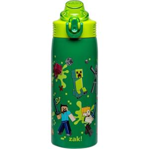 imageZak Designs Minecraft Sage Kids Water Bottle For School or Travel 19oz Stainless Steel Water Bottle With Straw Handle and LeakProof PopUp Spout Cover Steve Alex MobsMinecraft Steve  Alex  Mobs