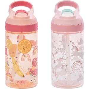 imageZak Designs Sonic the Hedgehog Atlantic Kids Water Bottle For School or Travel 16oz Durable Plastic Water Bottle With Straw Handle and LeakProof Spout Cover 2Pack Sonic Knuckles Tails AmyFanciful Unicorn and Happy Fruit