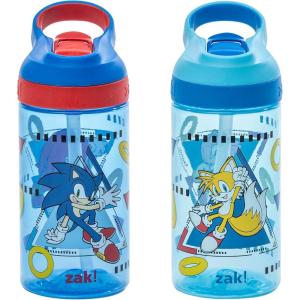 imageZak Designs Sonic the Hedgehog Atlantic Kids Water Bottle For School or Travel 16oz Durable Plastic Water Bottle With Straw Handle and LeakProof Spout Cover 2Pack Sonic Knuckles Tails AmySonic