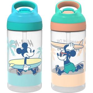 imageZak Designs Sonic the Hedgehog Atlantic Kids Water Bottle For School or Travel 16oz Durable Plastic Water Bottle With Straw Handle and LeakProof Spout Cover 2Pack Sonic Knuckles Tails AmyMickey Street Beach