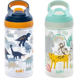 imageZak Designs Sonic the Hedgehog Atlantic Kids Water Bottle For School or Travel 16oz Durable Plastic Water Bottle With Straw Handle and LeakProof Spout Cover 2Pack Sonic Knuckles Tails AmyZaksaurus and Safari