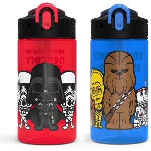 imageZak Designs Sonic the Hedgehog Sage Kids Water Bottle For School or Travel 16oz Durable Plastic Water Bottle With Straw Handle and LeakProof PopUp Spout Cover 2Pack Set Sonic ampamp ShadowDarth Vader Bottle 2pk