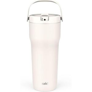 imageZak Designs Sutton Travel Tumbler for On the Go 30oz Stainless Steel with Vacuum Insulation Straw Spout Carry Handle for Cold Drinks Vanilla YellowCream White 30oz