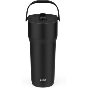 imageZak Designs Sutton Travel Tumbler for On the Go 30oz Stainless Steel with Vacuum Insulation Straw Spout Carry Handle for Cold Drinks Vanilla YellowEbony Black 30oz