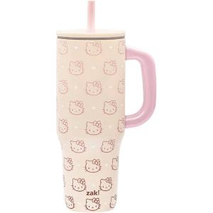 imageZak Designs Sutton Travel Tumbler for On the Go 30oz Stainless Steel with Vacuum Insulation Straw Spout Carry Handle for Cold Drinks Vanilla YellowHello Kitty