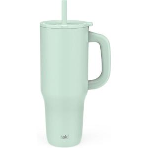 imageZak Designs Sutton Travel Tumbler for On the Go 30oz Stainless Steel with Vacuum Insulation Straw Spout Carry Handle for Cold Drinks Vanilla YellowIcicle Mint Green 40oz