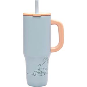 imageZak Designs Sutton Travel Tumbler for On the Go 30oz Stainless Steel with Vacuum Insulation Straw Spout Carry Handle for Cold Drinks Vanilla YellowLilo and Stitch