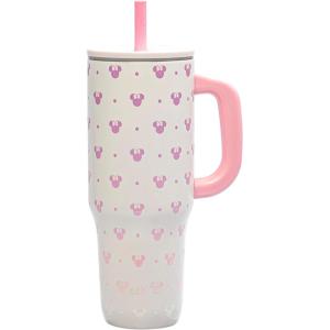 imageZak Designs Sutton Travel Tumbler for On the Go 30oz Stainless Steel with Vacuum Insulation Straw Spout Carry Handle for Cold Drinks Vanilla YellowMinnie Mouse