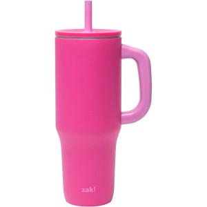 imageZak Designs Sutton Travel Tumbler for On the Go 30oz Stainless Steel with Vacuum Insulation Straw Spout Carry Handle for Cold Drinks Vanilla YellowRazzberry Pink