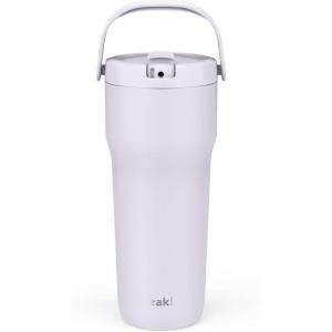 imageZak Designs Sutton Travel Tumbler for On the Go 30oz Stainless Steel with Vacuum Insulation Straw Spout Carry Handle for Cold Drinks Vanilla YellowSmoky Lilac Purple 30oz