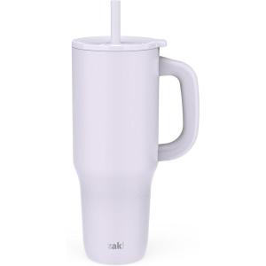imageZak Designs Sutton Travel Tumbler for On the Go 30oz Stainless Steel with Vacuum Insulation Straw Spout Carry Handle for Cold Drinks Vanilla YellowSmoky Lilac Purple 40oz
