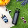 imageZak Designs Beacon Straw Lid Water Bottle for Travel or At Home 32oz Stainless Steel is LeakProof and Vacuum Insulated with Silicone Spout Cover Carry Handle Protective Base Icicle Mint GreenEbony Black