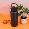 imageZak Designs Beacon Straw Lid Water Bottle for Travel or At Home 32oz Stainless Steel is LeakProof and Vacuum Insulated with Silicone Spout Cover Carry Handle Protective Base Icicle Mint GreenEbony Black