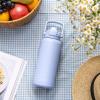 imageZak Designs Beacon Straw Lid Water Bottle for Travel or At Home 32oz Stainless Steel is LeakProof and Vacuum Insulated with Silicone Spout Cover Carry Handle Protective Base Vanilla YellowProvence Blue