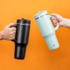 imageZak Designs Harmony 2in1 Coffee Tumbler for Travel or At Home 40oz Recycled Stainless Steel is LeakProof When Closed and Vacuum Insulated with Handle Smoky Lilac PurpleEbony Black