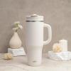 imageZak Designs Harmony 2in1 Coffee Tumbler for Travel or At Home 40oz Recycled Stainless Steel is LeakProof When Closed and Vacuum Insulated with Handle Smoky Lilac PurpleLinen White